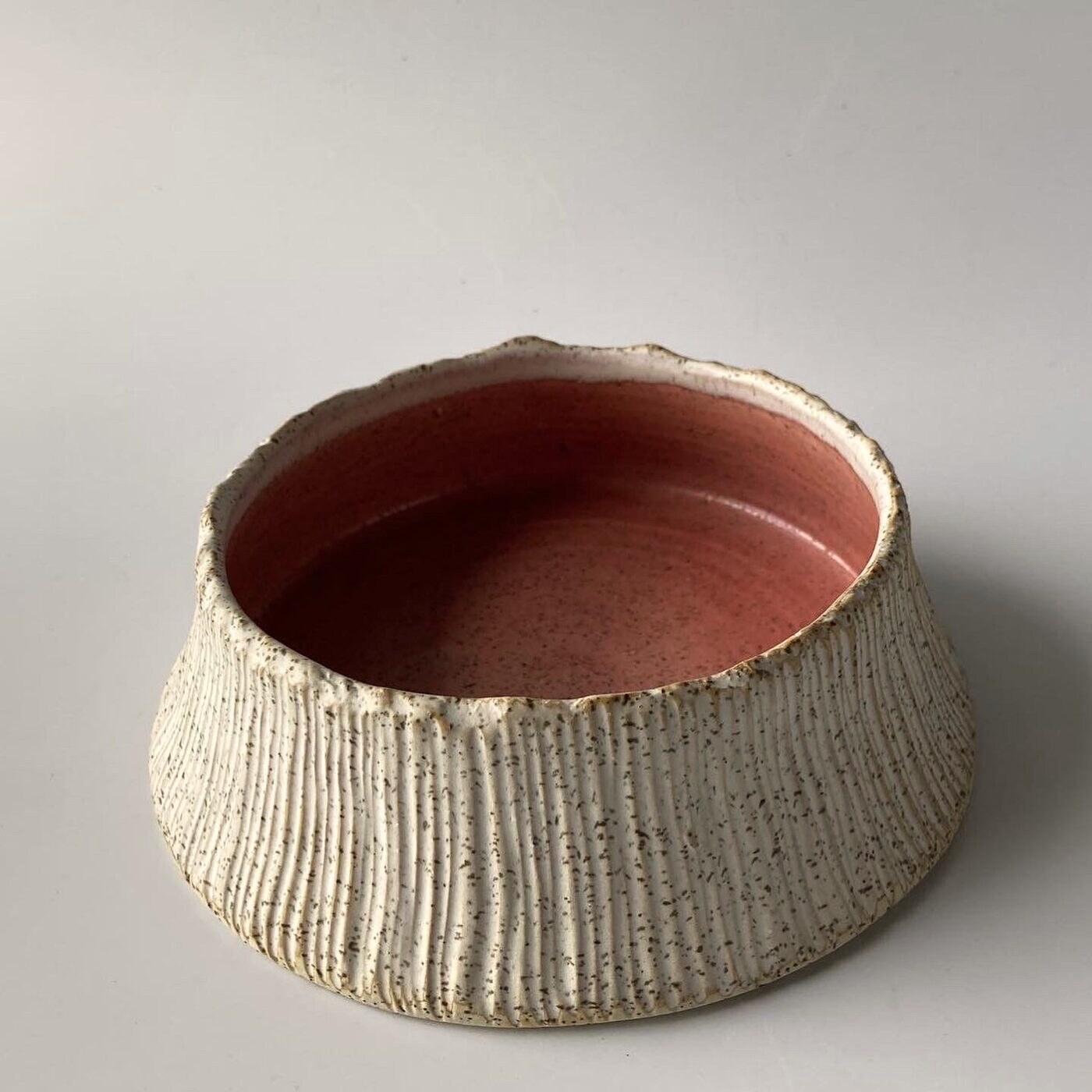 Barnacle Bowl in coral glaze, ridged handmade stoneware by AWIS for AWIS