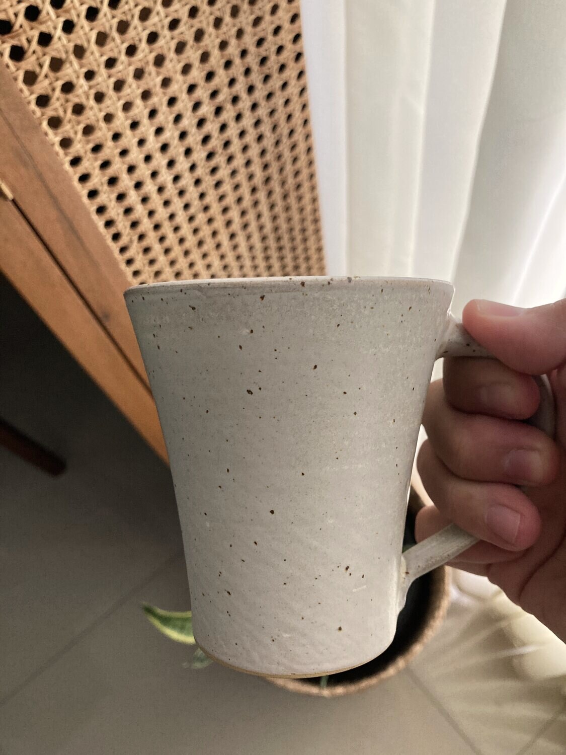 Mug, speckled white, handmade Philippine stoneware by AWIS